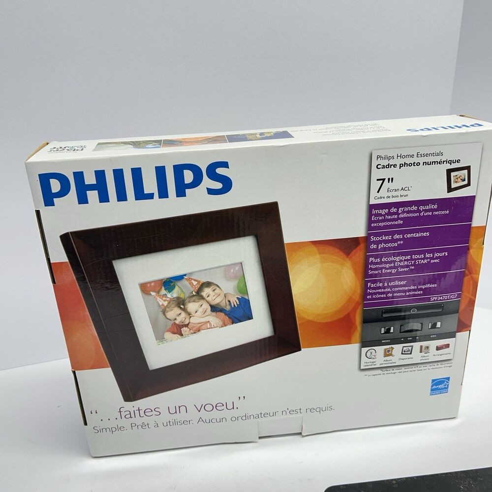 Philips Home Essentials 7" Digital PhotoFrame SPF3472/G7 Brown Wood Frame New